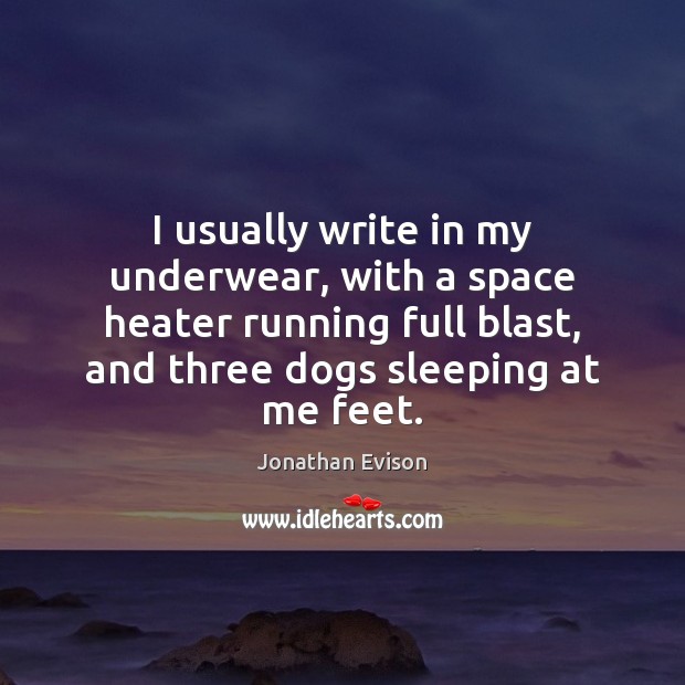 I usually write in my underwear, with a space heater running full Jonathan Evison Picture Quote