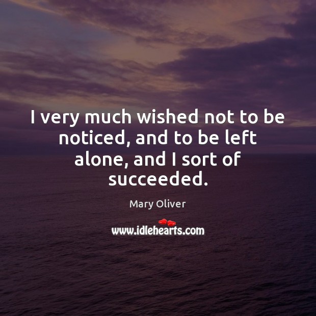 I very much wished not to be noticed, and to be left alone, and I sort of succeeded. Image