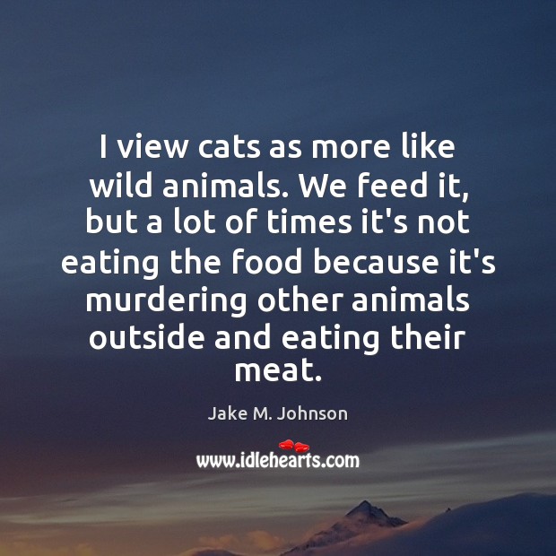 I view cats as more like wild animals. We feed it, but Jake M. Johnson Picture Quote