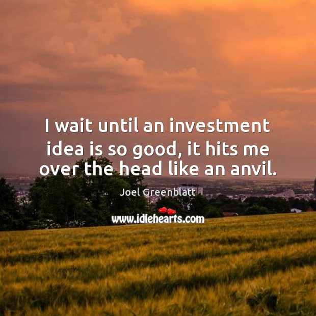 I wait until an investment idea is so good, it hits me over the head like an anvil. Joel Greenblatt Picture Quote