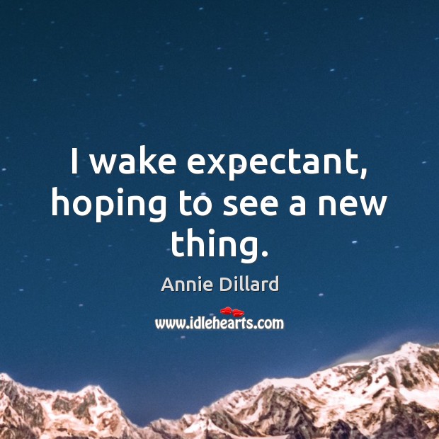 I wake expectant, hoping to see a new thing. Annie Dillard Picture Quote