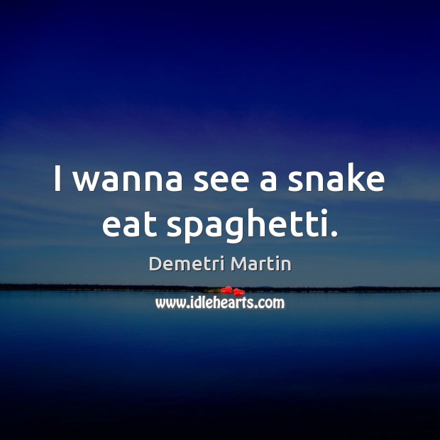 I wanna see a snake eat spaghetti. Demetri Martin Picture Quote