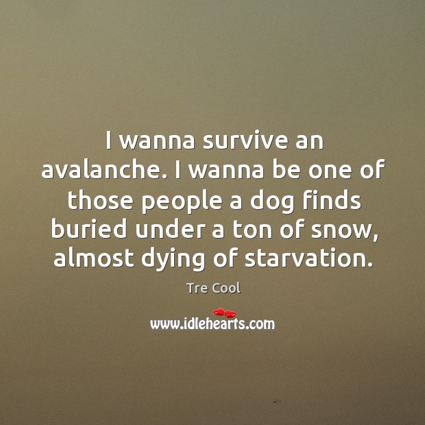 I wanna survive an avalanche. I wanna be one of those people a dog finds buried under a Tre Cool Picture Quote