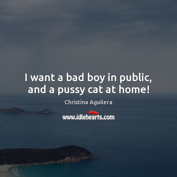 I want a bad boy in public, and a pussy cat at home! Christina Aguilera Picture Quote