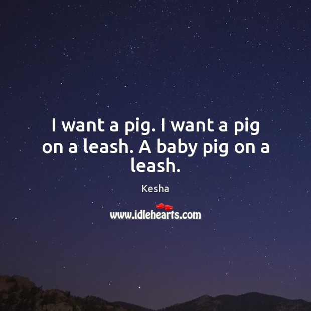 I want a pig. I want a pig on a leash. A baby pig on a leash. Kesha Picture Quote