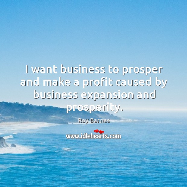 I want business to prosper and make a profit caused by business expansion and prosperity. Roy Barnes Picture Quote