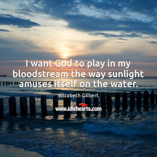 I want God to play in my bloodstream the way sunlight amuses itself on the water. Elizabeth Gilbert Picture Quote
