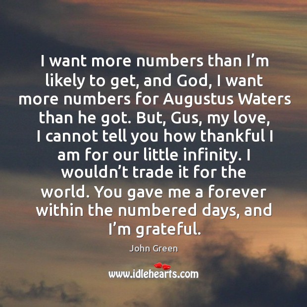 I want more numbers than I’m likely to get, and God, John Green Picture Quote