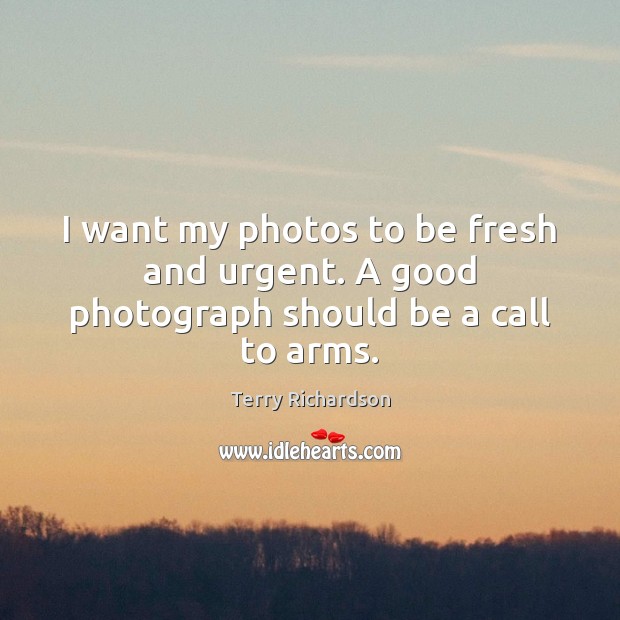 I want my photos to be fresh and urgent. A good photograph should be a call to arms. Terry Richardson Picture Quote