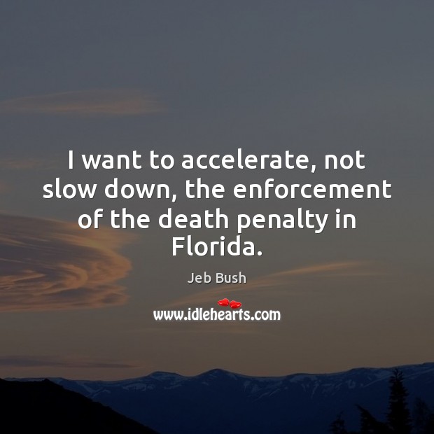 I want to accelerate, not slow down, the enforcement of the death penalty in Florida. Jeb Bush Picture Quote