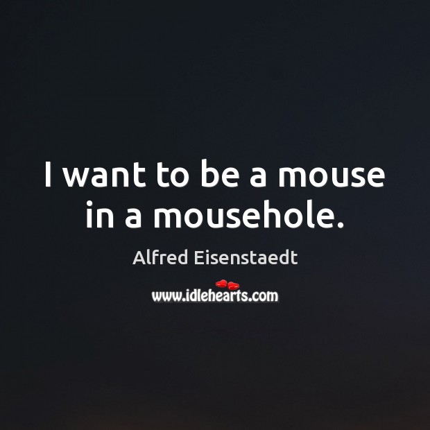 I want to be a mouse in a mousehole. Alfred Eisenstaedt Picture Quote