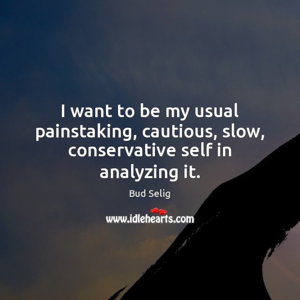 I want to be my usual painstaking, cautious, slow, conservative self in analyzing it. Bud Selig Picture Quote