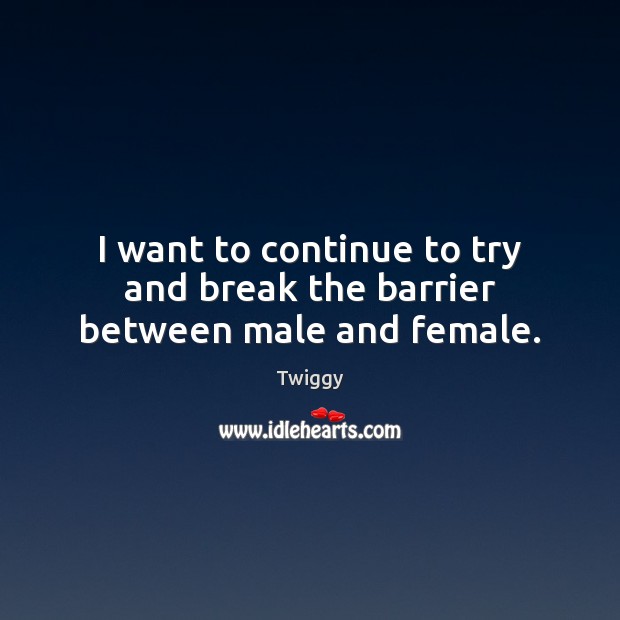I want to continue to try and break the barrier between male and female. Twiggy Picture Quote