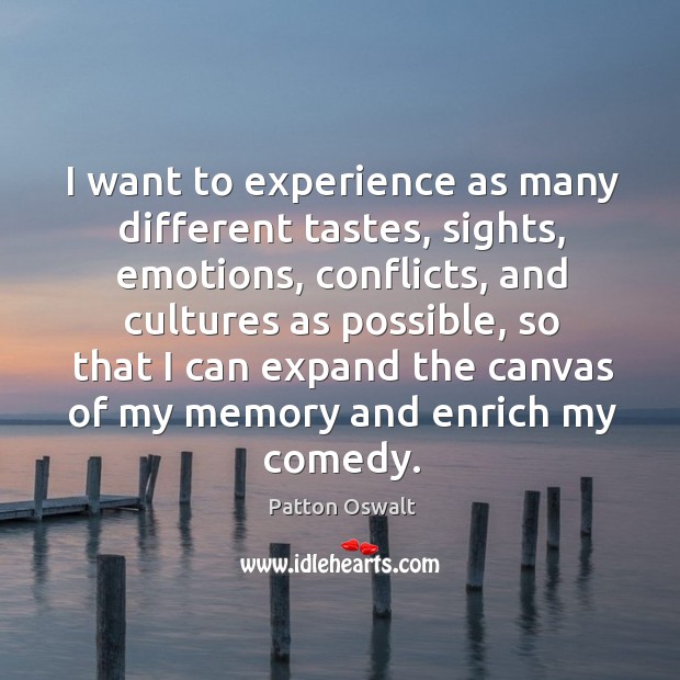 I want to experience as many different tastes, sights, emotions, conflicts, and Patton Oswalt Picture Quote