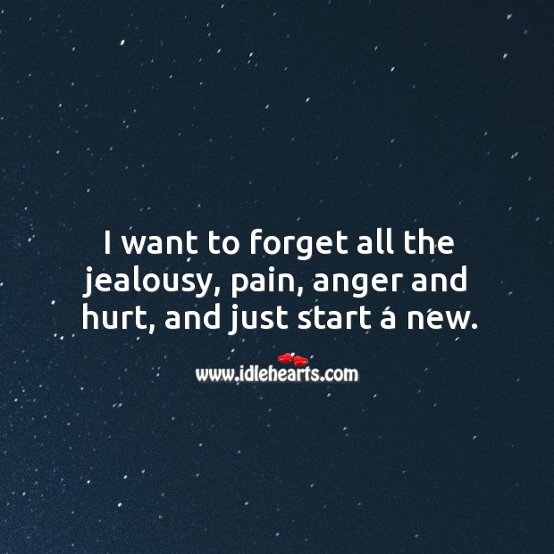 I want to forget all the jealousy, pain, anger and hurt, and just start a new. Hurt Quotes Image