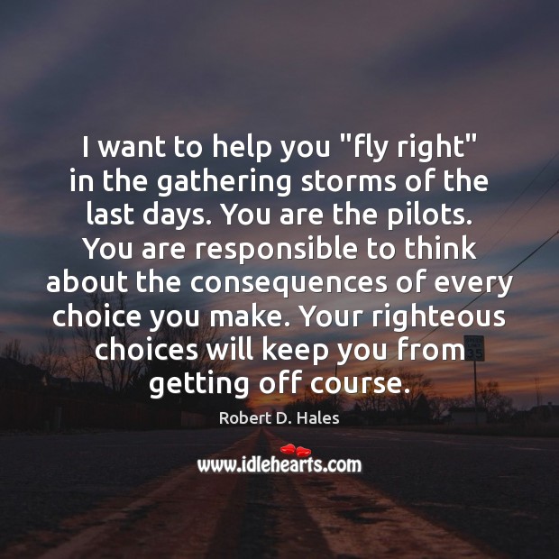 I want to help you “fly right” in the gathering storms of Robert D. Hales Picture Quote