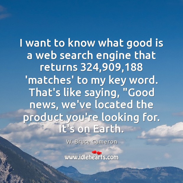 I want to know what good is a web search engine that W. Bruce Cameron Picture Quote