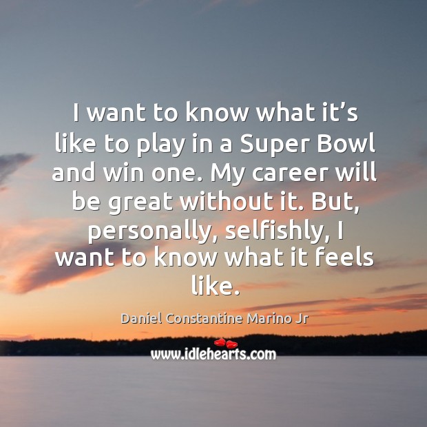 I want to know what it’s like to play in a super bowl and win one. Daniel Constantine Marino Jr Picture Quote