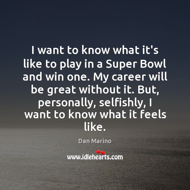 I want to know what it’s like to play in a Super Dan Marino Picture Quote
