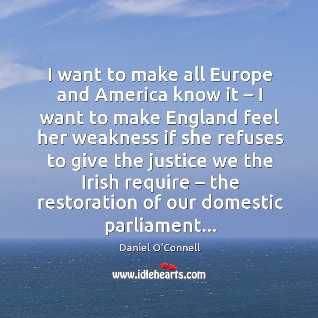 I want to make all Europe and America know it – I want Daniel O’Connell Picture Quote