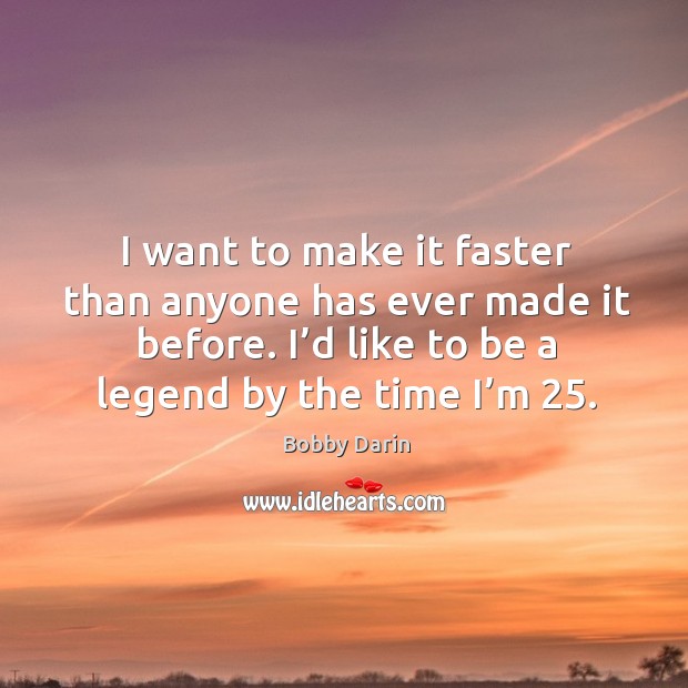I want to make it faster than anyone has ever made it before. I’d like to be a legend by the time I’m 25. Image