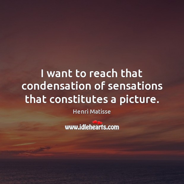 I want to reach that condensation of sensations that constitutes a picture. Image