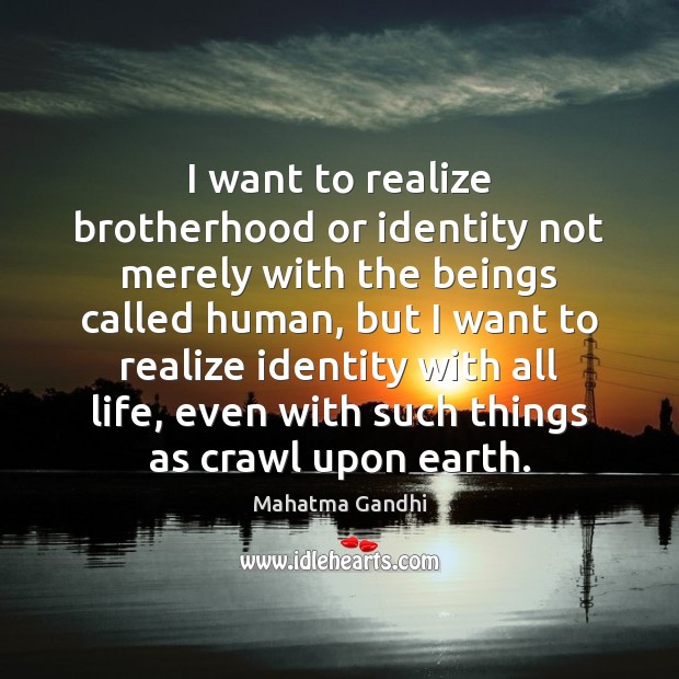 I want to realize brotherhood or identity not merely with the beings Image