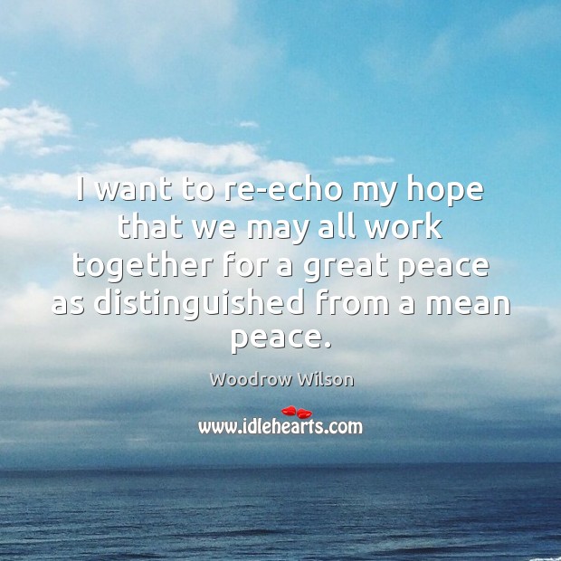 I want to re-echo my hope that we may all work together Woodrow Wilson Picture Quote