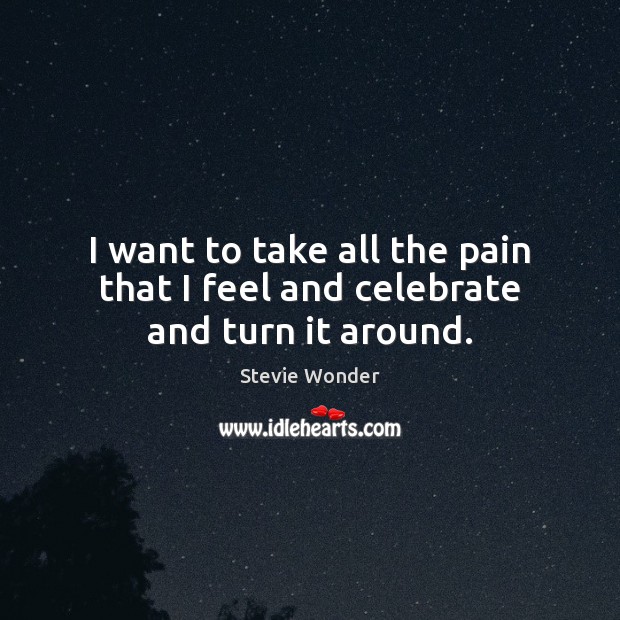 I want to take all the pain that I feel and celebrate and turn it around. Stevie Wonder Picture Quote