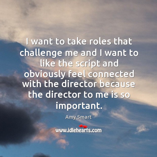 I want to take roles that challenge me and I want to like the script and obviously feel connected Amy Smart Picture Quote