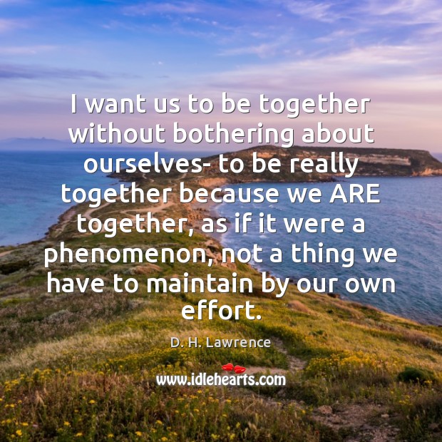 I want us to be together without bothering about ourselves- to be D. H. Lawrence Picture Quote