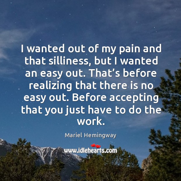 I wanted out of my pain and that silliness, but I wanted an easy out. Mariel Hemingway Picture Quote