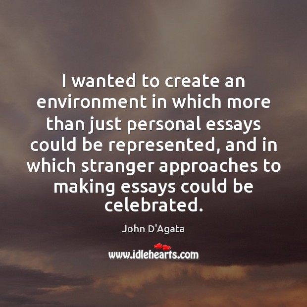 I wanted to create an environment in which more than just personal John D’Agata Picture Quote