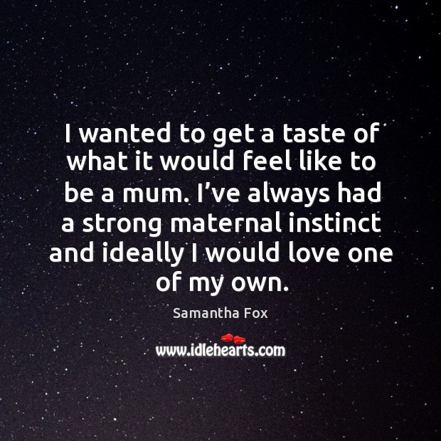 I wanted to get a taste of what it would feel like to be a mum. Samantha Fox Picture Quote
