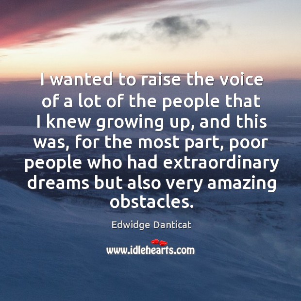 I wanted to raise the voice of a lot of the people that I knew growing up, and this was Edwidge Danticat Picture Quote
