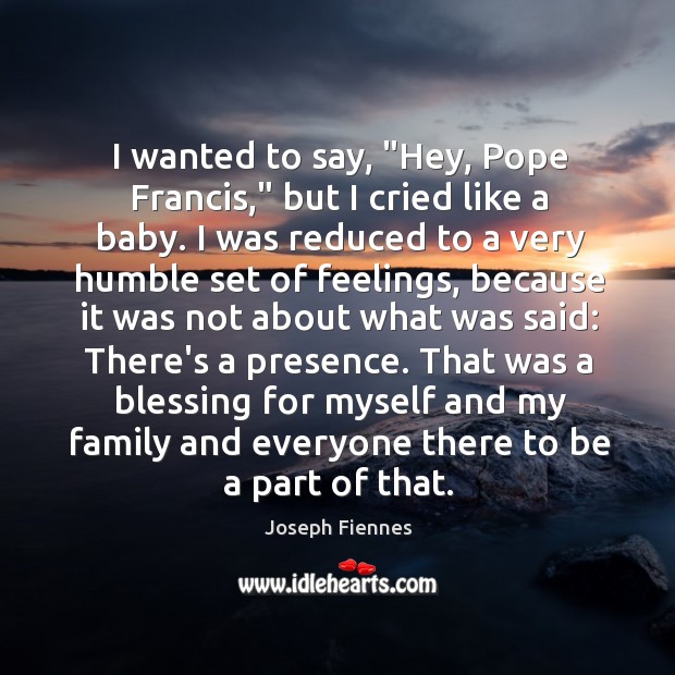 I wanted to say, “Hey, Pope Francis,” but I cried like a Joseph Fiennes Picture Quote