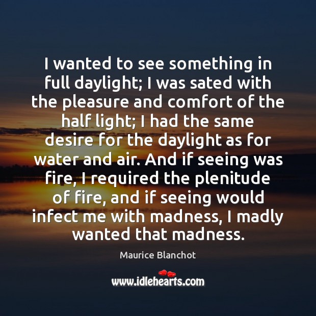 I wanted to see something in full daylight; I was sated with Maurice Blanchot Picture Quote