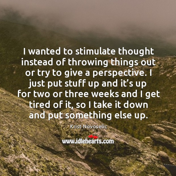 I wanted to stimulate thought instead of throwing things out or try to give a perspective. Krist Novoselic Picture Quote