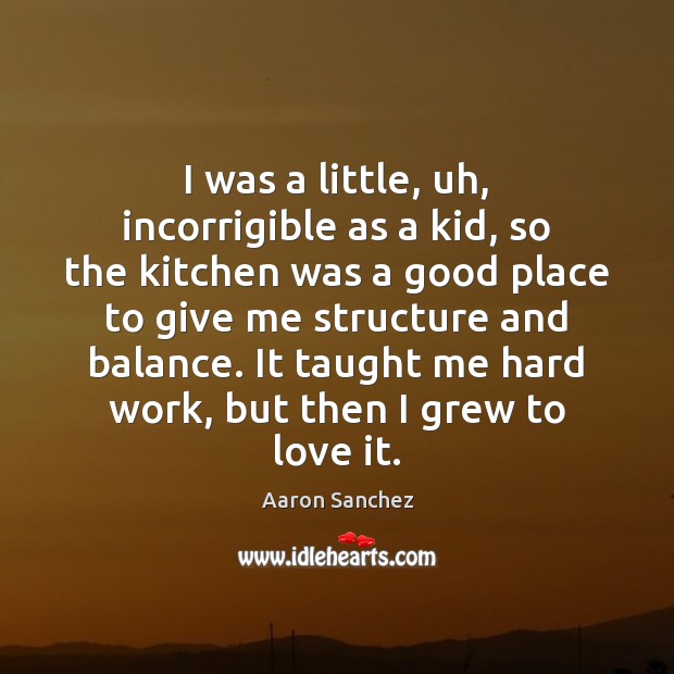 I was a little, uh, incorrigible as a kid, so the kitchen Aaron Sanchez Picture Quote