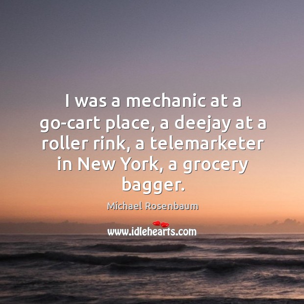 I was a mechanic at a go-cart place, a deejay at a roller rink, a telemarketer in new york, a grocery bagger. Michael Rosenbaum Picture Quote