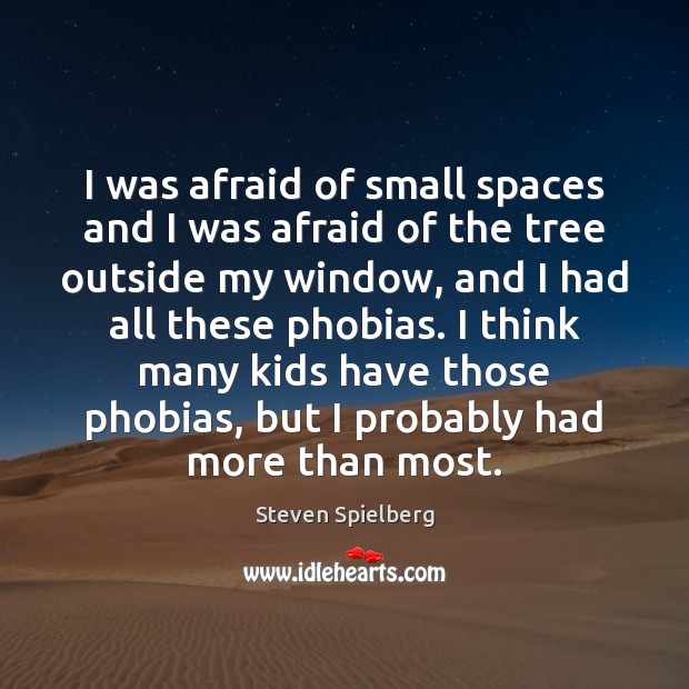 I was afraid of small spaces and I was afraid of the Steven Spielberg Picture Quote