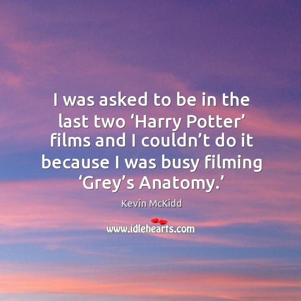I was asked to be in the last two ‘harry potter’ films and I couldn’t do it because I was busy filming ‘grey’s anatomy.’ Kevin McKidd Picture Quote