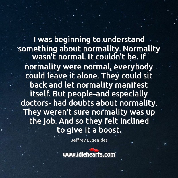I was beginning to understand something about normality. Normality wasn’t normal. It 