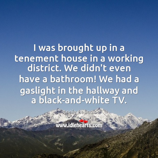 I was brought up in a tenement house in a working district. Annie Lennox Picture Quote