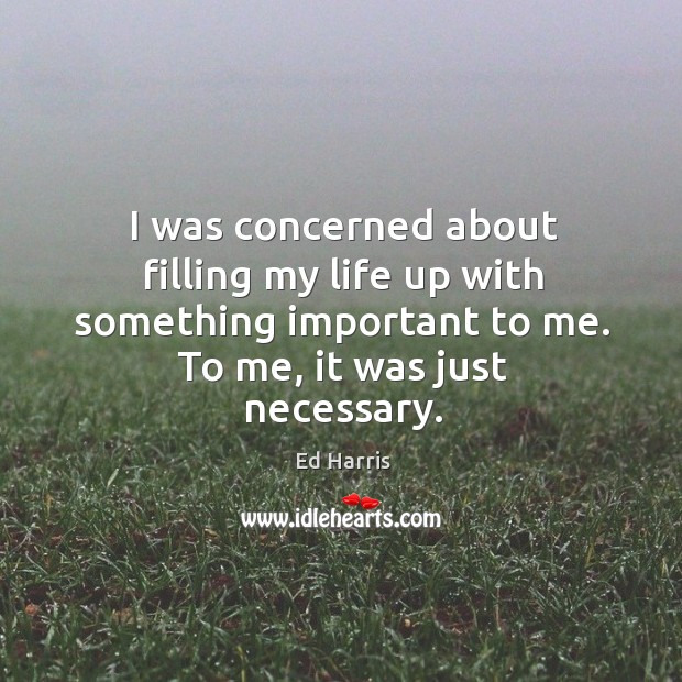 I was concerned about filling my life up with something important to me. To me, it was just necessary. Ed Harris Picture Quote