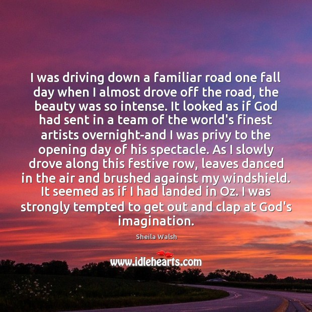 I was driving down a familiar road one fall day when I Sheila Walsh Picture Quote