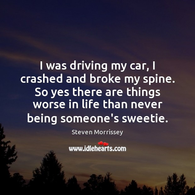 I was driving my car, I crashed and broke my spine. So Steven Morrissey Picture Quote