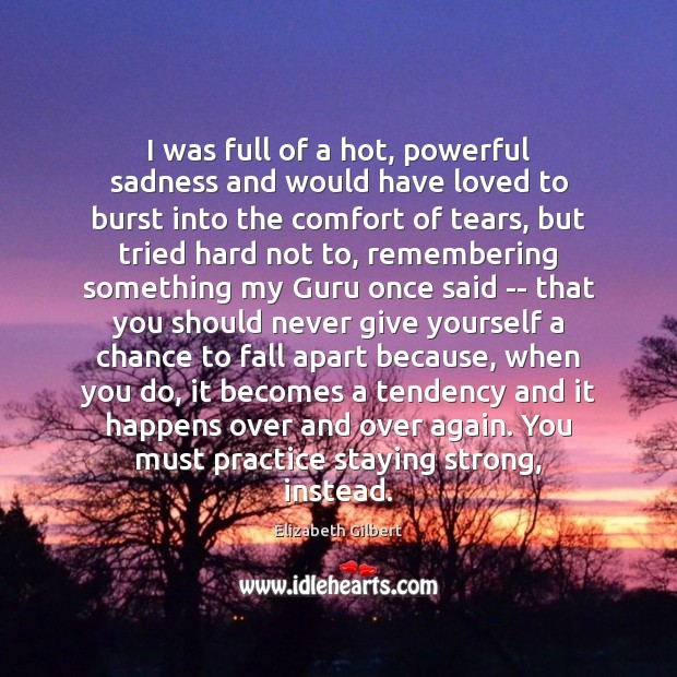 I was full of a hot, powerful sadness and would have loved Elizabeth Gilbert Picture Quote