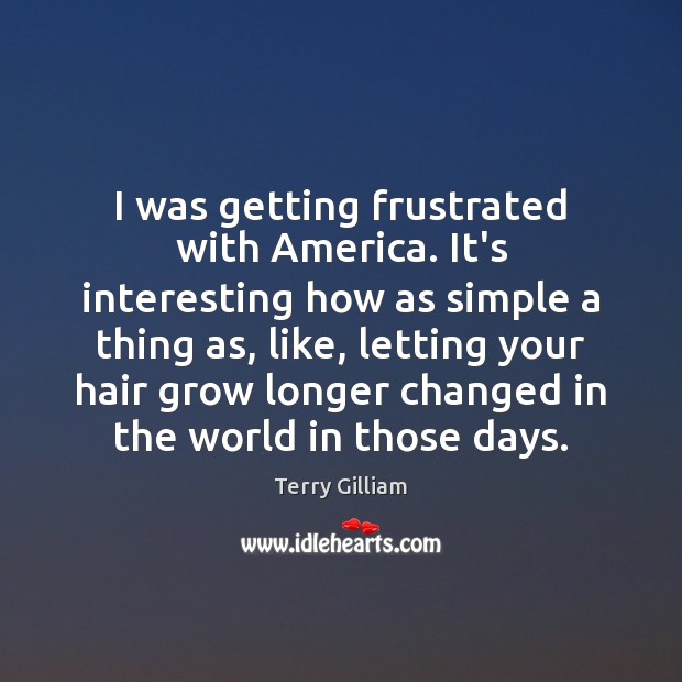 I was getting frustrated with America. It’s interesting how as simple a Terry Gilliam Picture Quote