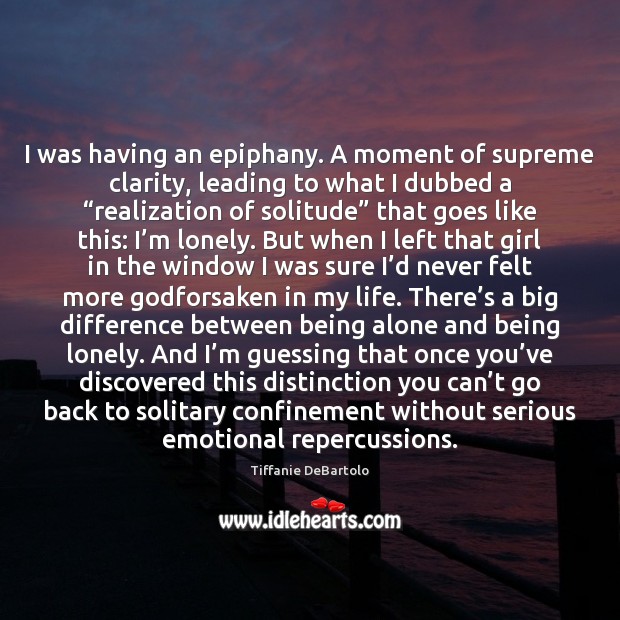I was having an epiphany. A moment of supreme clarity, leading to Tiffanie DeBartolo Picture Quote